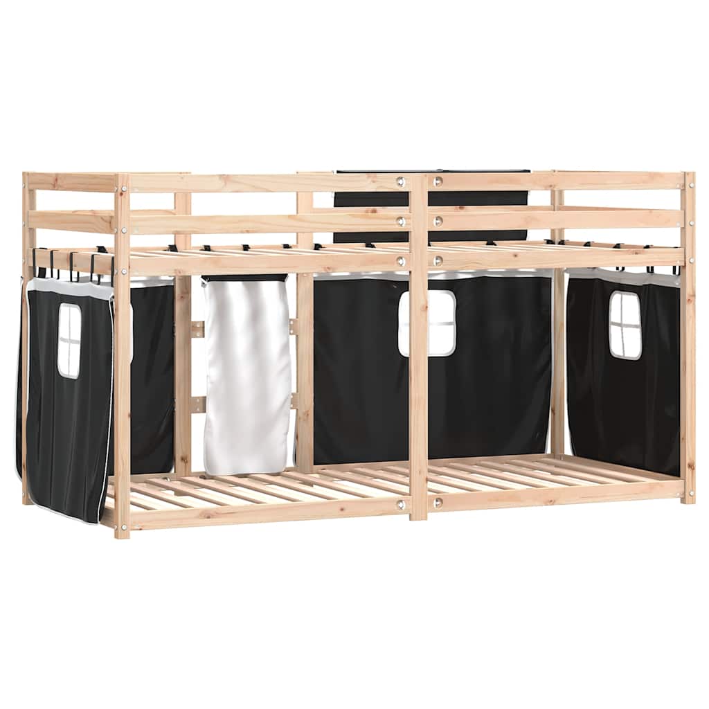 Stapelbed met gordijnen 90x200 cm grenenhout wit en zwart is nu te koop bij PeponiXL, paradijselijk wonen!