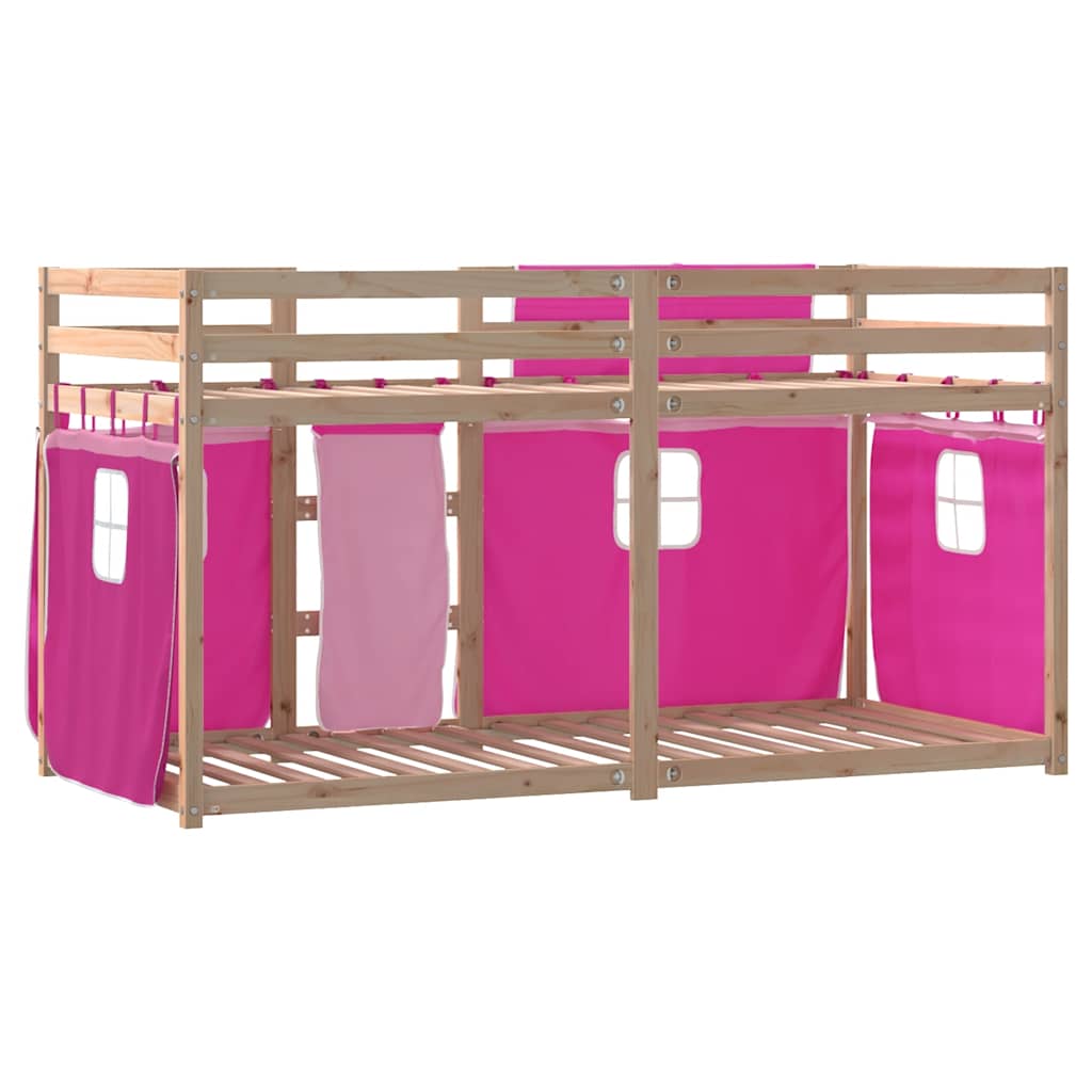 Stapelbed met gordijnen 90x200 cm grenenhout roze is nu te koop bij PeponiXL, paradijselijk wonen!