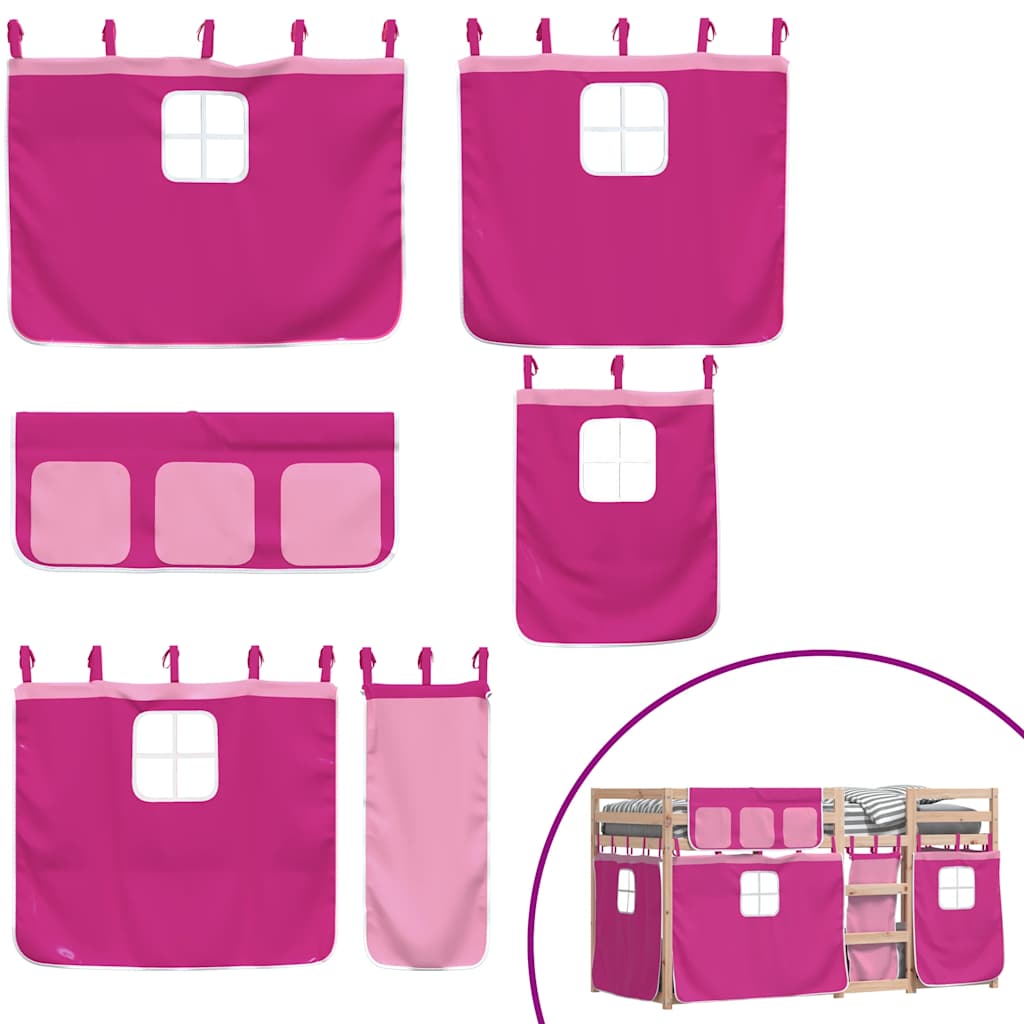 Stapelbed met gordijnen 90x200 cm grenenhout roze is nu te koop bij PeponiXL, paradijselijk wonen!