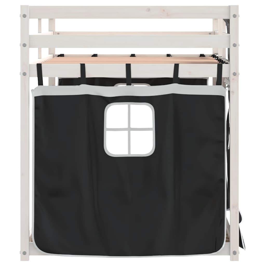 Stapelbed met gordijnen 90x200 cm grenenhout wit en zwart is nu te koop bij PeponiXL, paradijselijk wonen!