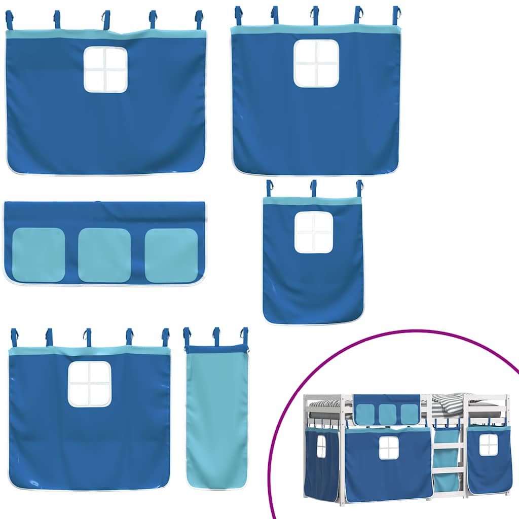 Stapelbed met gordijnen 90x200 cm massief grenenhout blauw is nu te koop bij PeponiXL, paradijselijk wonen!