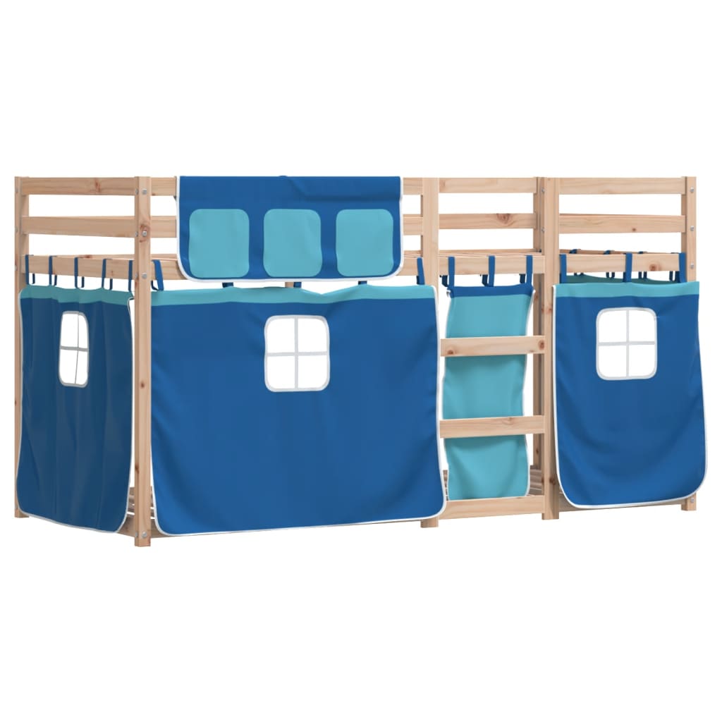 Stapelbed met gordijnen 80x200 cm massief grenenhout blauw is nu te koop bij PeponiXL, paradijselijk wonen!