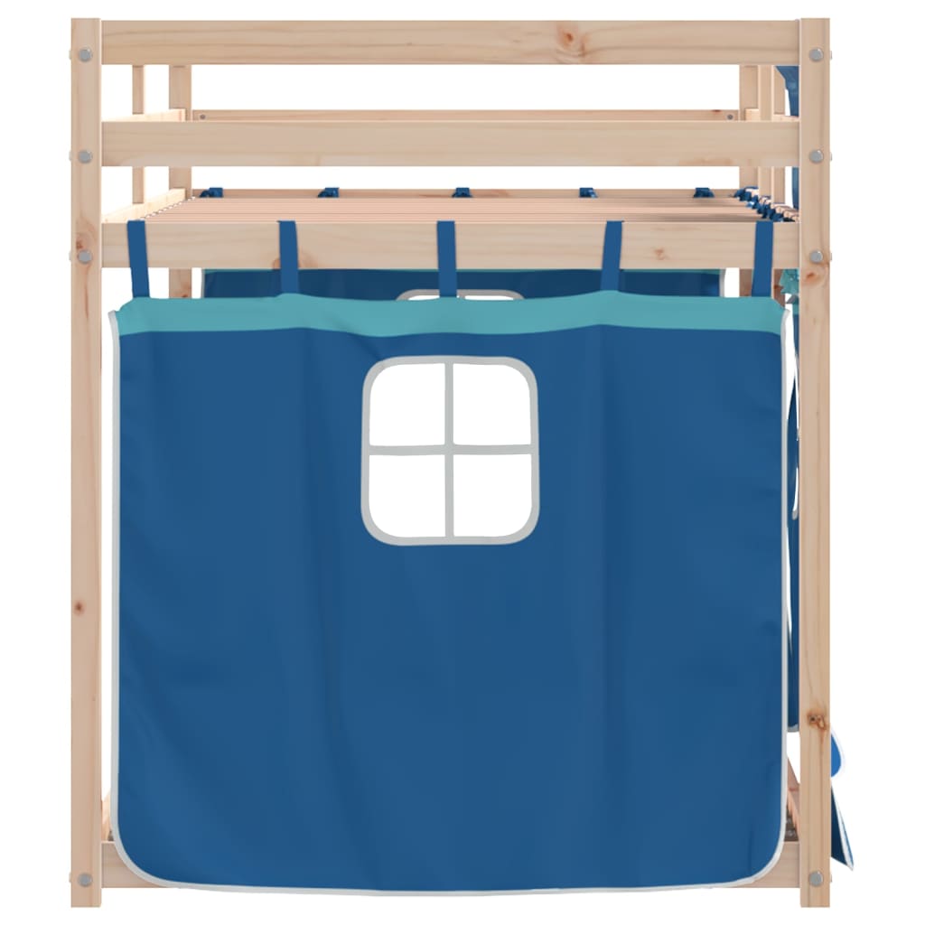 Stapelbed met gordijnen 80x200 cm massief grenenhout blauw is nu te koop bij PeponiXL, paradijselijk wonen!