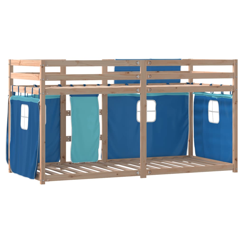 Stapelbed met gordijnen 80x200 cm massief grenenhout blauw is nu te koop bij PeponiXL, paradijselijk wonen!
