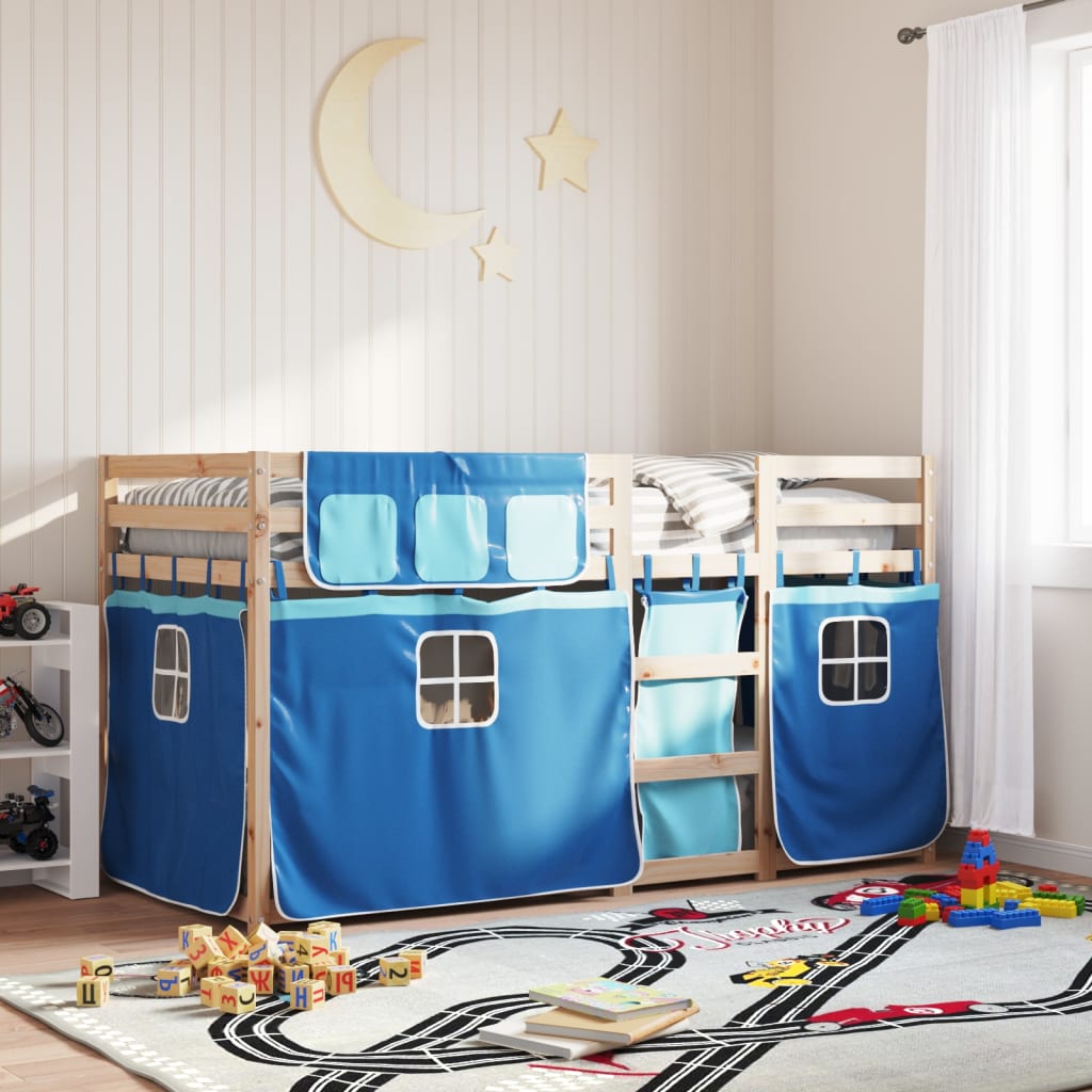 Stapelbed met gordijnen 80x200 cm massief grenenhout blauw is nu te koop bij PeponiXL, paradijselijk wonen!