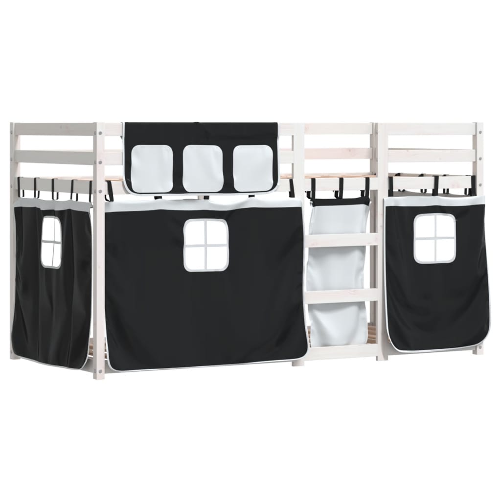 Stapelbed met gordijnen 80x200 cm grenenhout wit en zwart is nu te koop bij PeponiXL, paradijselijk wonen!