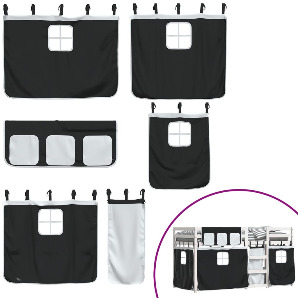 Stapelbed met gordijnen 80x200 cm grenenhout wit en zwart is nu te koop bij PeponiXL, paradijselijk wonen!