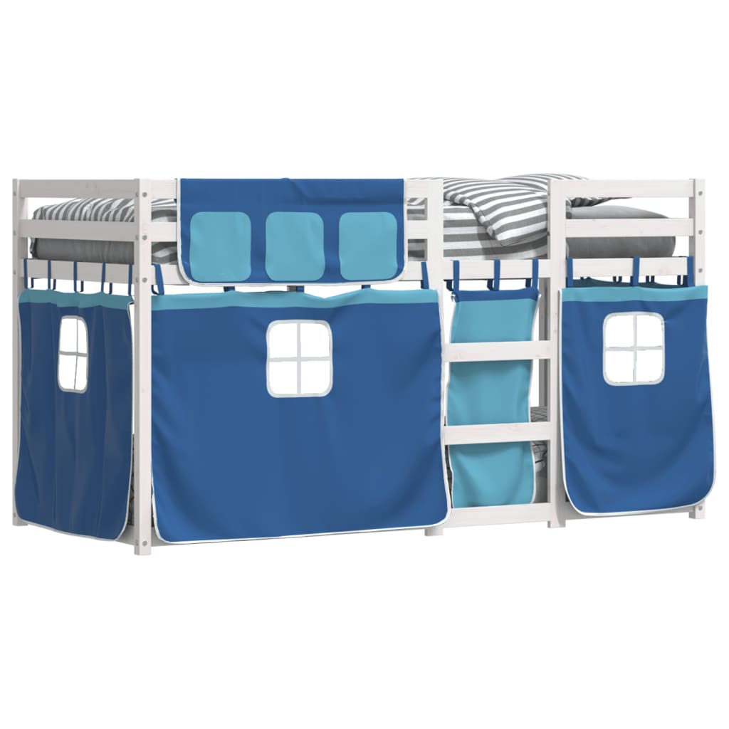 Stapelbed met gordijnen 80x200 cm massief grenenhout blauw is nu te koop bij PeponiXL, paradijselijk wonen!