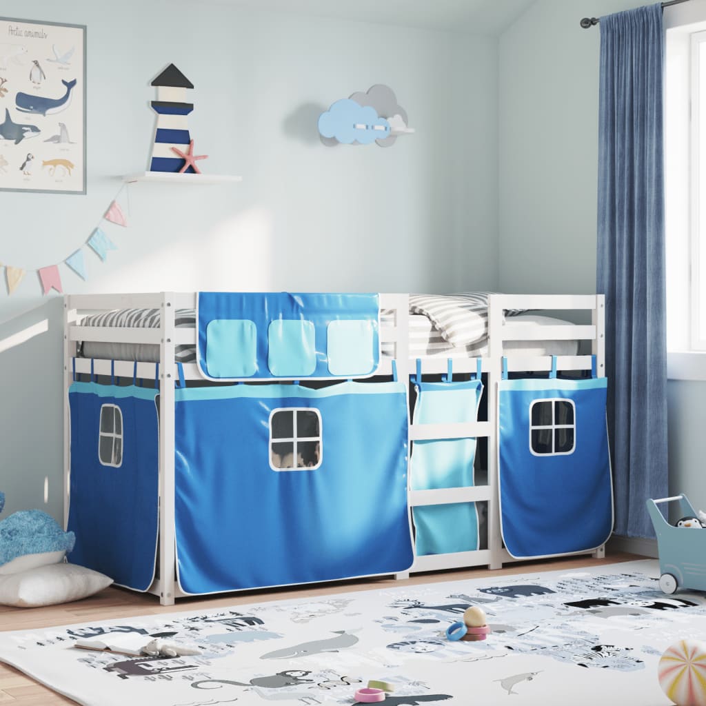 Stapelbed met gordijnen 80x200 cm massief grenenhout blauw is nu te koop bij PeponiXL, paradijselijk wonen!