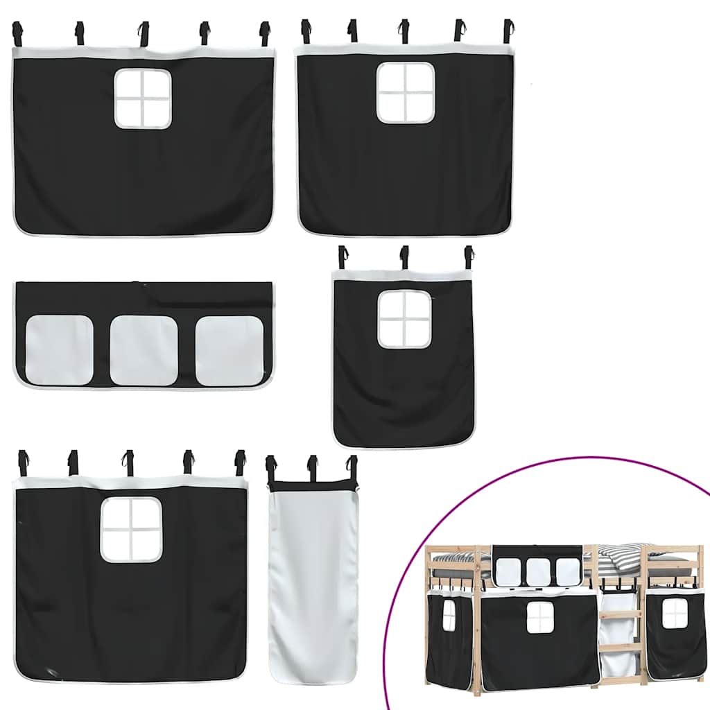 Stapelbed met gordijnen 90x190 cm grenenhout wit en zwart is nu te koop bij PeponiXL, paradijselijk wonen!