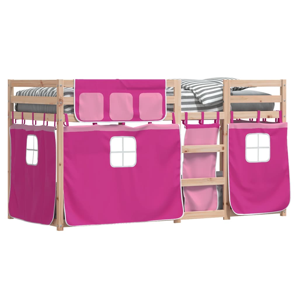 Stapelbed met gordijnen 90x190 cm grenenhout roze is nu te koop bij PeponiXL, paradijselijk wonen!