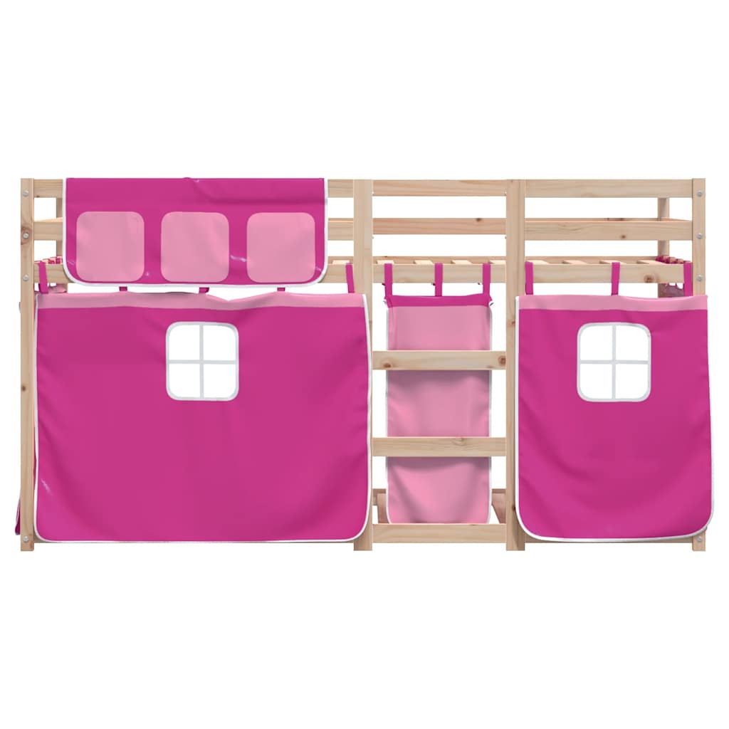 Stapelbed met gordijnen 90x190 cm grenenhout roze is nu te koop bij PeponiXL, paradijselijk wonen!