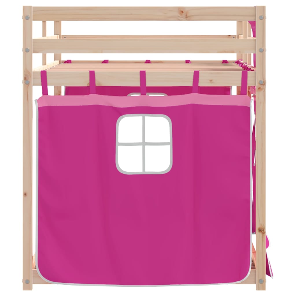 Stapelbed met gordijnen 90x190 cm grenenhout roze is nu te koop bij PeponiXL, paradijselijk wonen!