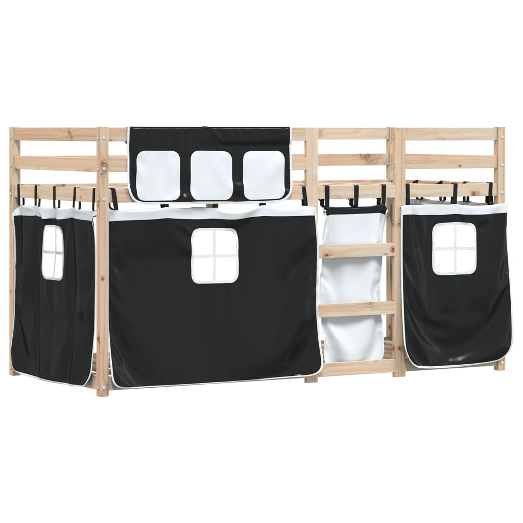 Stapelbed met gordijnen 75x190 cm grenenhout wit en zwart is nu te koop bij PeponiXL, paradijselijk wonen!