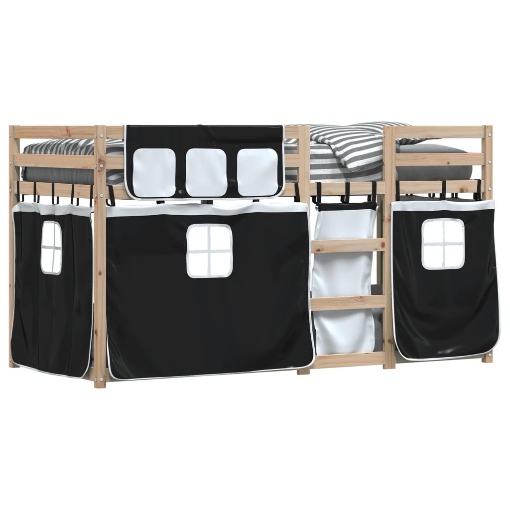 Stapelbed met gordijnen 75x190 cm grenenhout wit en zwart is nu te koop bij PeponiXL, paradijselijk wonen!