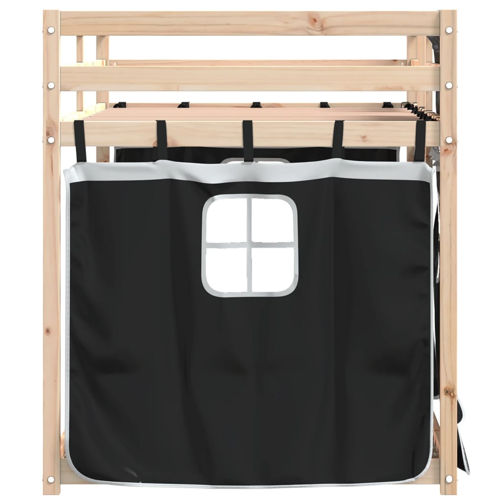 Stapelbed met gordijnen 75x190 cm grenenhout wit en zwart is nu te koop bij PeponiXL, paradijselijk wonen!