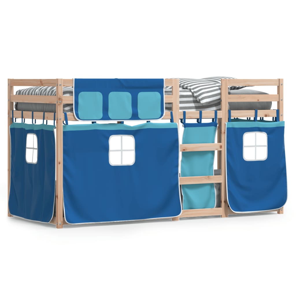 Stapelbed met gordijnen 75x190 cm massief grenenhout blauw is nu te koop bij PeponiXL, paradijselijk wonen!