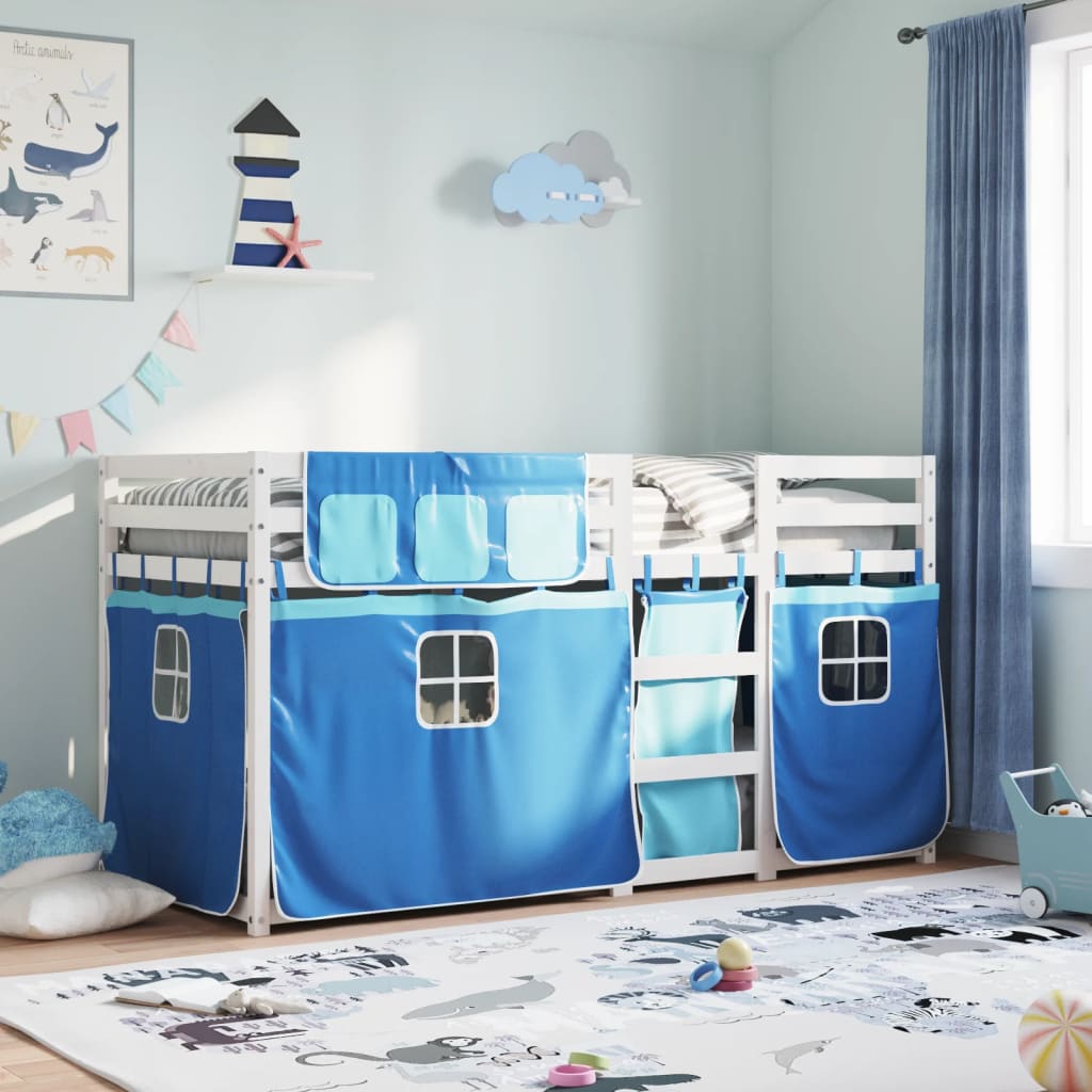 Stapelbed met gordijnen 75x190 cm massief grenenhout blauw is nu te koop bij PeponiXL, paradijselijk wonen!