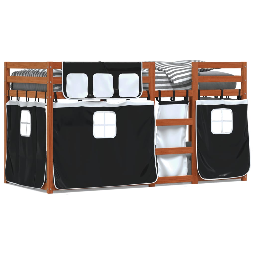 Stapelbed met gordijnen 80x200 cm grenenhout wit en zwart is nu te koop bij PeponiXL, paradijselijk wonen!