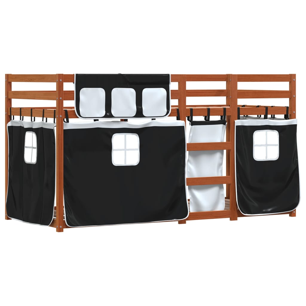Stapelbed met gordijnen 80x200 cm grenenhout wit en zwart is nu te koop bij PeponiXL, paradijselijk wonen!
