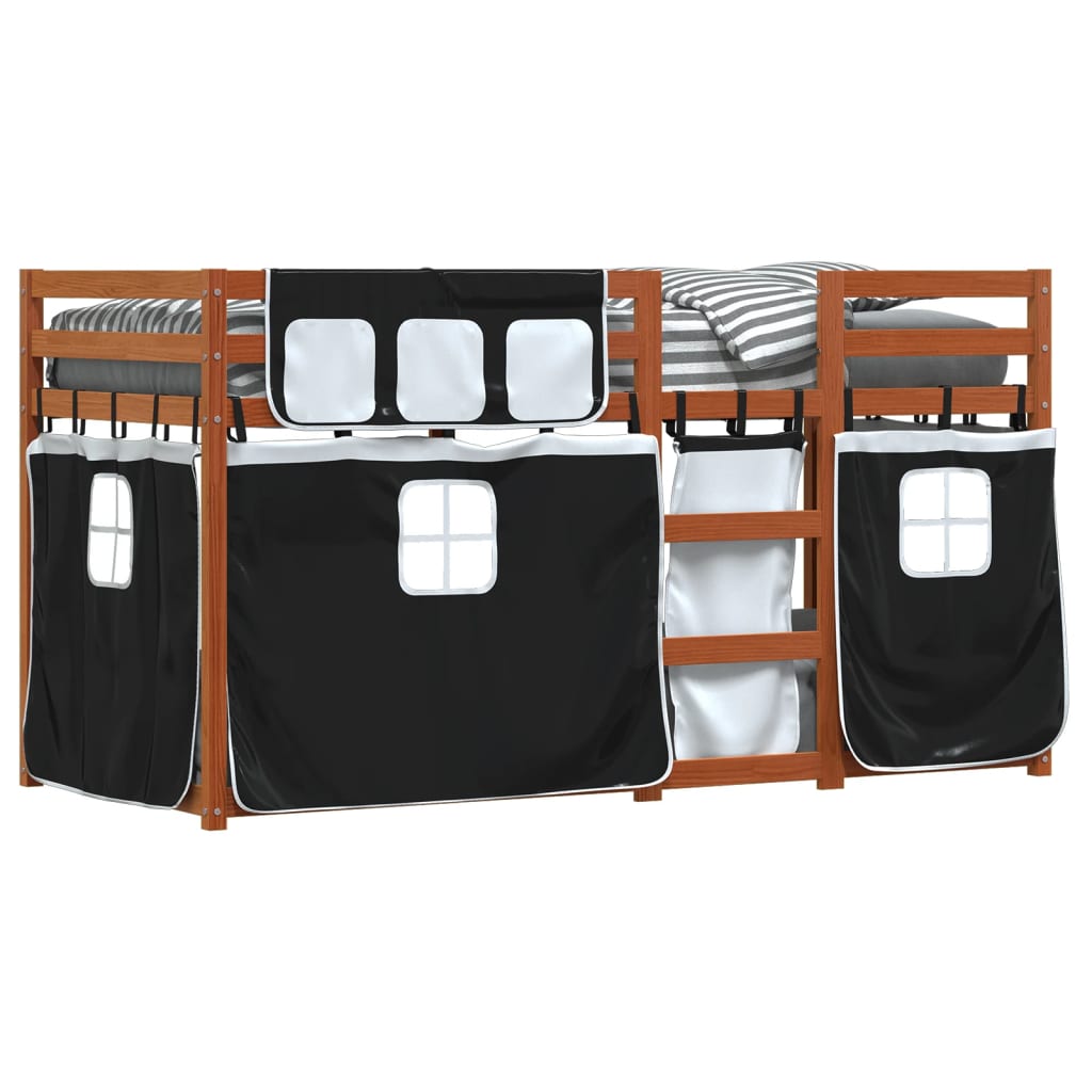Stapelbed met gordijnen 80x200 cm grenenhout wit en zwart is nu te koop bij PeponiXL, paradijselijk wonen!
