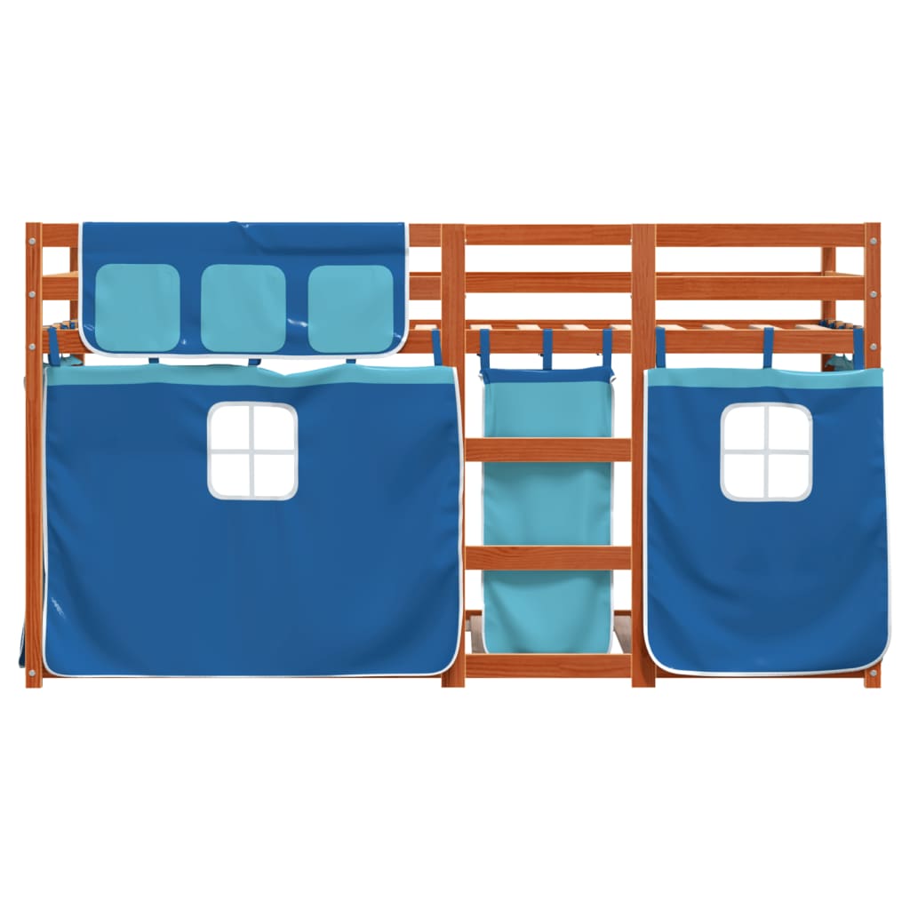 Stapelbed met gordijnen 80x200 cm massief grenenhout blauw is nu te koop bij PeponiXL, paradijselijk wonen!