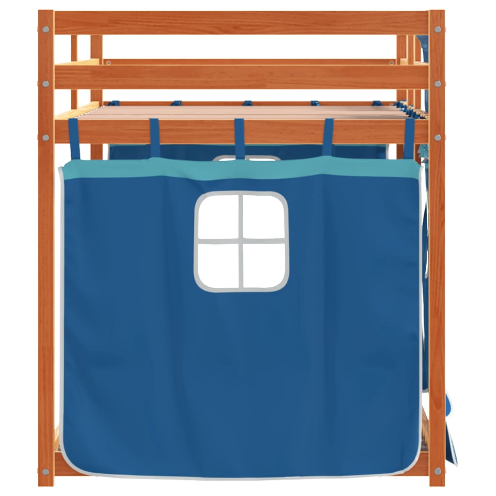 Stapelbed met gordijnen 80x200 cm massief grenenhout blauw is nu te koop bij PeponiXL, paradijselijk wonen!