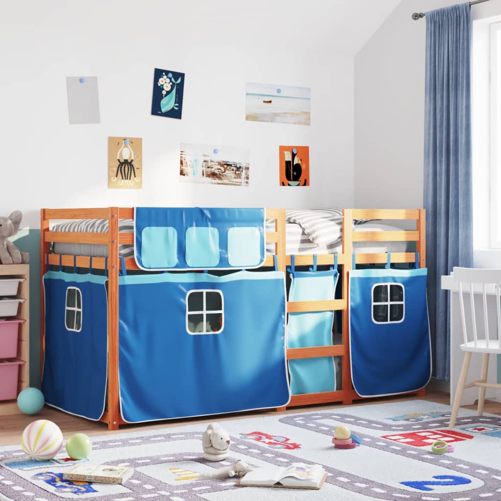 Stapelbed met gordijnen 80x200 cm massief grenenhout blauw is nu te koop bij PeponiXL, paradijselijk wonen!