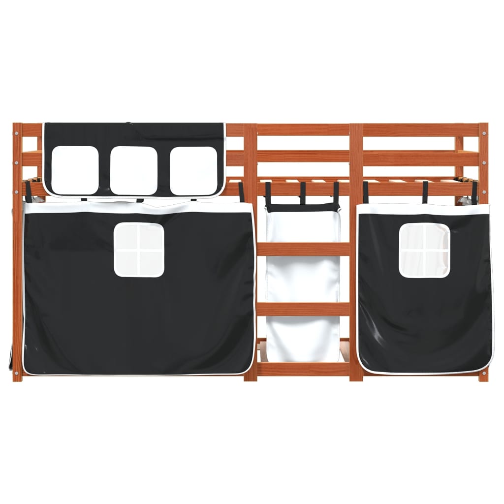 Stapelbed met gordijnen 75x190 cm grenenhout wit en zwart is nu te koop bij PeponiXL, paradijselijk wonen!