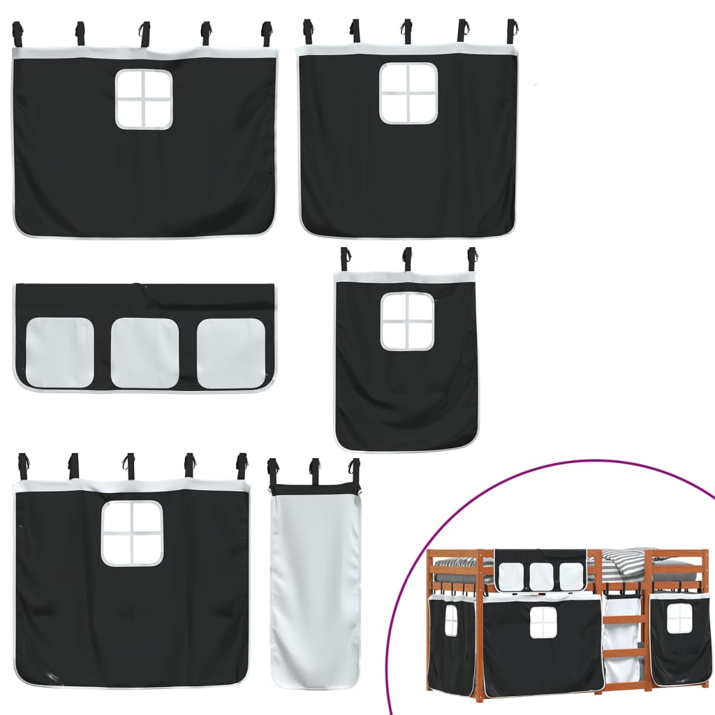 Stapelbed met gordijnen 75x190 cm grenenhout wit en zwart is nu te koop bij PeponiXL, paradijselijk wonen!