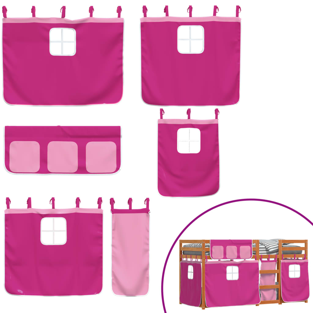 Stapelbed met gordijnen 75x190 cm grenenhout roze is nu te koop bij PeponiXL, paradijselijk wonen!