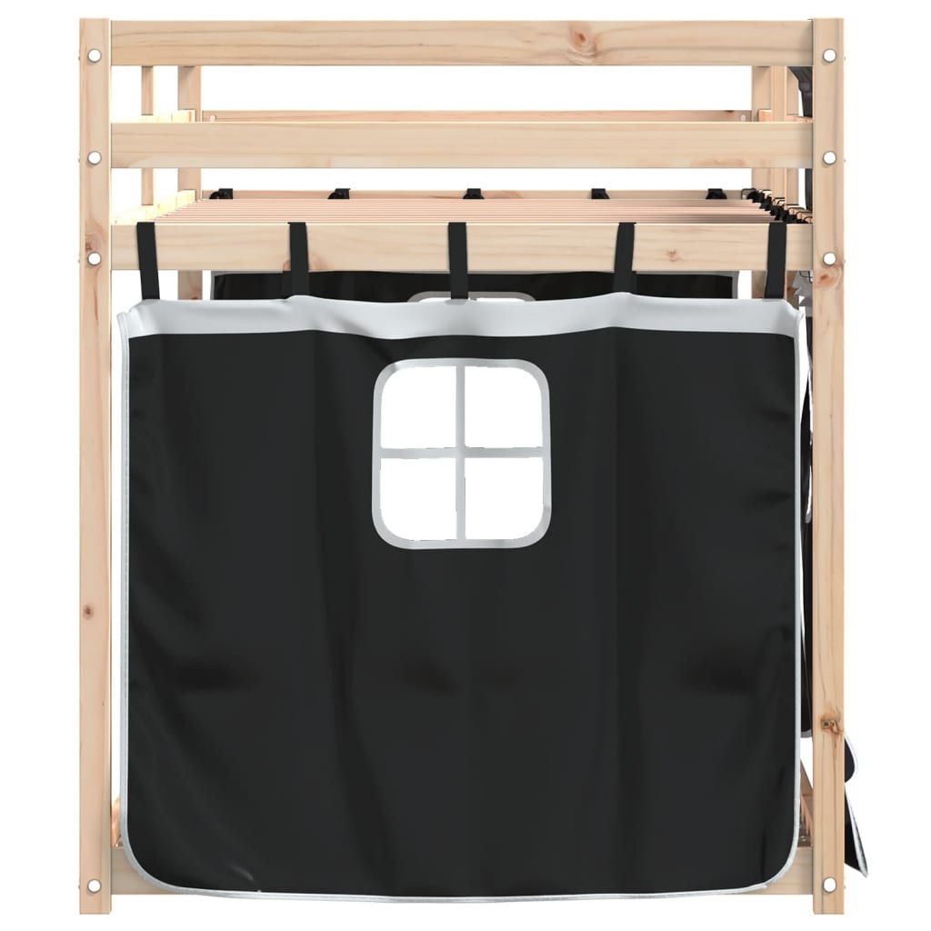Stapelbed met gordijnen 90x200 cm grenenhout wit en zwart is nu te koop bij PeponiXL, paradijselijk wonen!