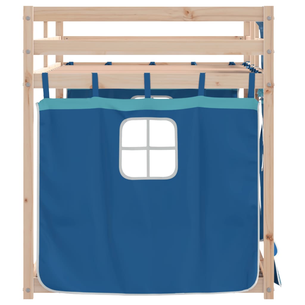 Stapelbed met gordijnen 90x200 cm massief grenenhout blauw is nu te koop bij PeponiXL, paradijselijk wonen!