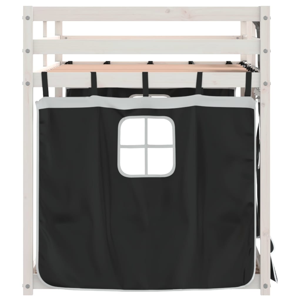 Stapelbed met gordijnen 90x200 cm grenenhout wit en zwart is nu te koop bij PeponiXL, paradijselijk wonen!