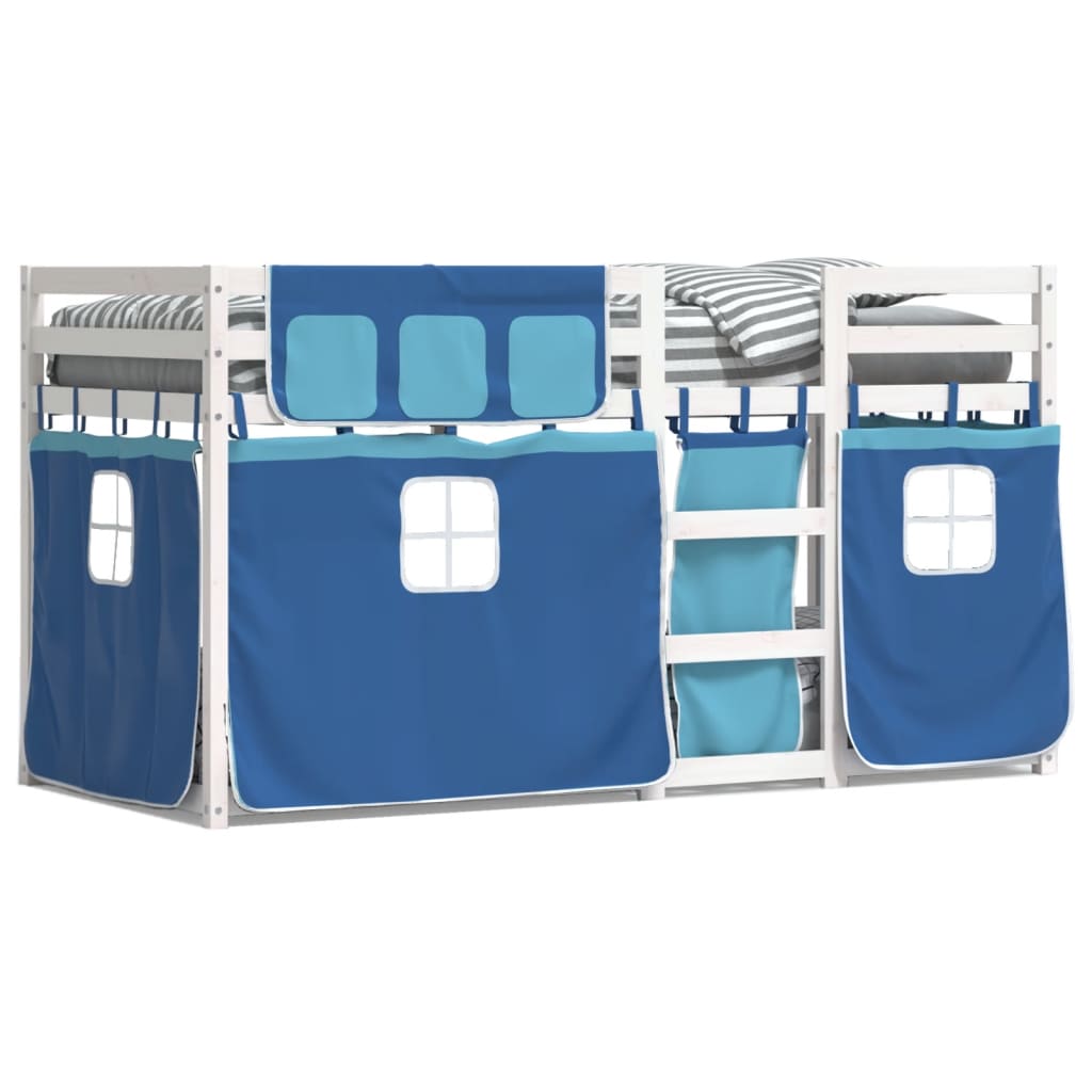 Stapelbed met gordijnen 90x200 cm massief grenenhout blauw is nu te koop bij PeponiXL, paradijselijk wonen!