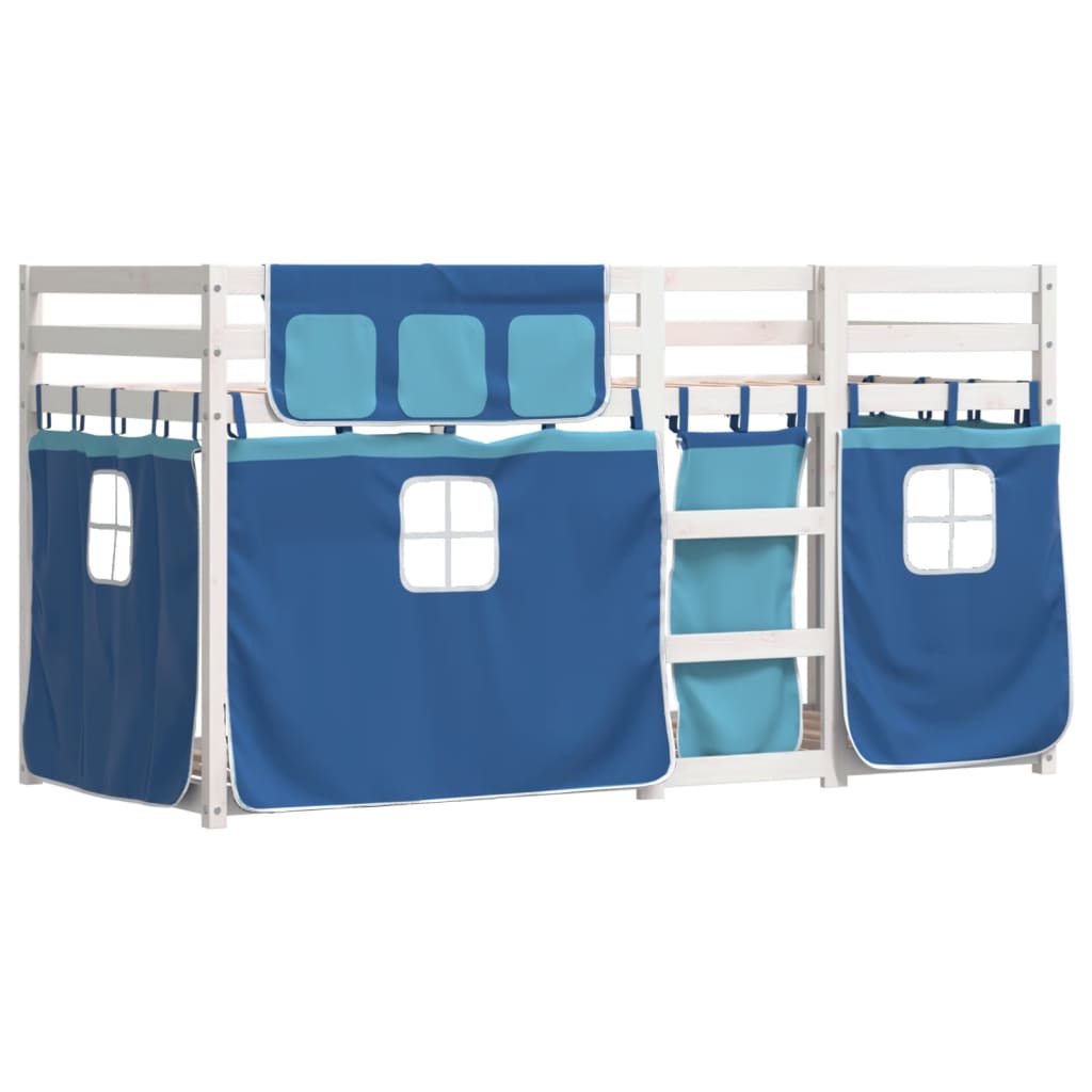 Stapelbed met gordijnen 90x200 cm massief grenenhout blauw is nu te koop bij PeponiXL, paradijselijk wonen!