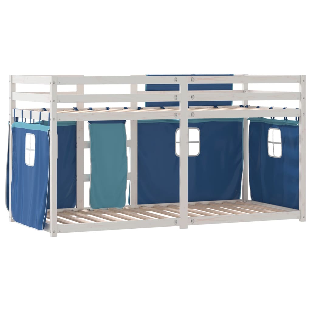 Stapelbed met gordijnen 90x200 cm massief grenenhout blauw is nu te koop bij PeponiXL, paradijselijk wonen!