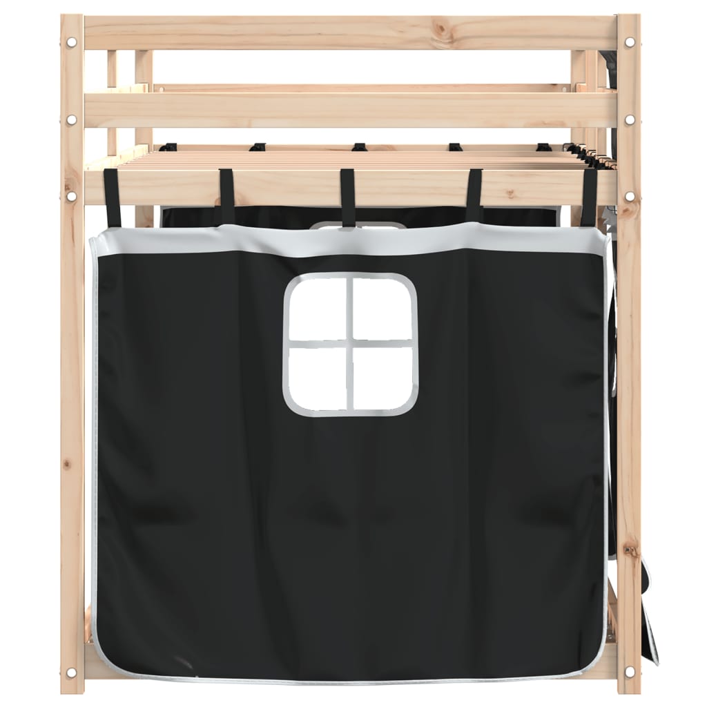 Stapelbed met gordijnen 90x190 cm grenenhout wit en zwart is nu te koop bij PeponiXL, paradijselijk wonen!