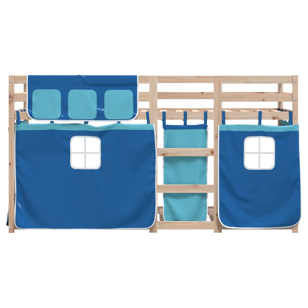 Stapelbed met gordijnen 90x190 cm massief grenenhout blauw is nu te koop bij PeponiXL, paradijselijk wonen!
