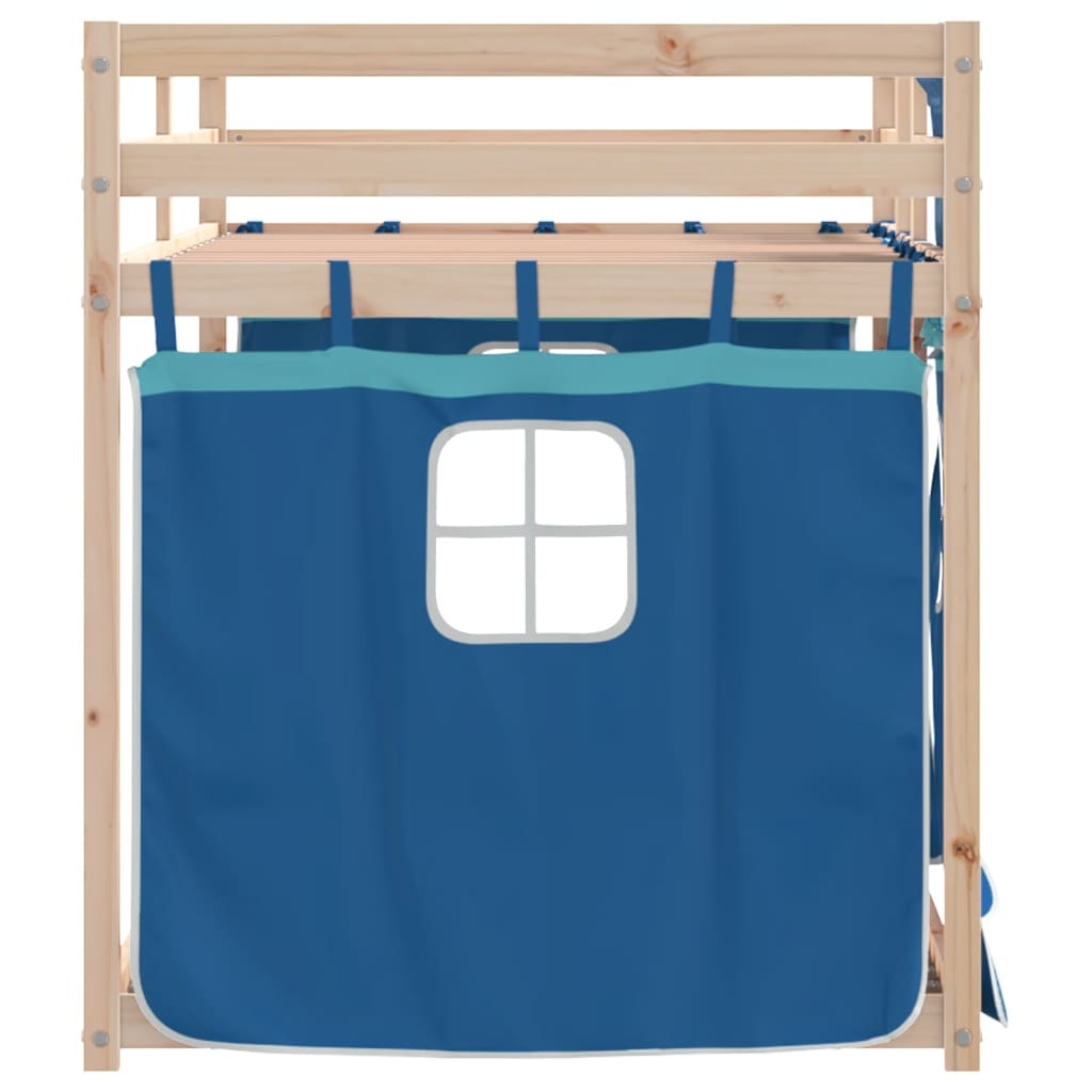 Stapelbed met gordijnen 90x190 cm massief grenenhout blauw is nu te koop bij PeponiXL, paradijselijk wonen!