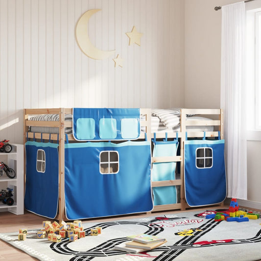 Stapelbed met gordijnen 90x190 cm massief grenenhout blauw is nu te koop bij PeponiXL, paradijselijk wonen!