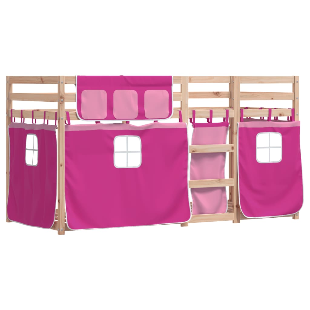 Stapelbed met gordijnen 90x190 cm grenenhout roze is nu te koop bij PeponiXL, paradijselijk wonen!