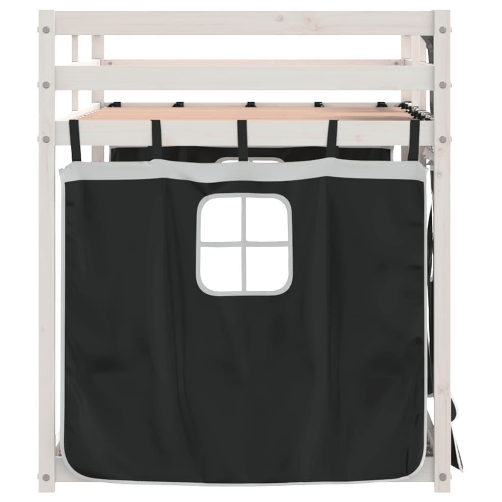 Stapelbed met gordijnen 90x190 cm grenenhout wit en zwart is nu te koop bij PeponiXL, paradijselijk wonen!