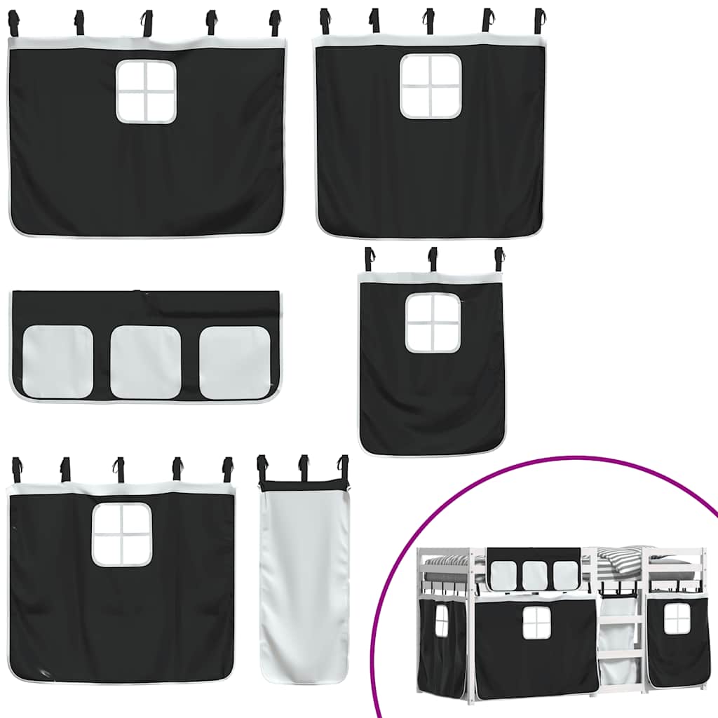 Stapelbed met gordijnen 90x190 cm grenenhout wit en zwart is nu te koop bij PeponiXL, paradijselijk wonen!