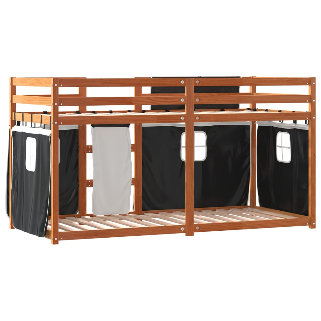 Stapelbed met gordijnen 90x200 cm grenenhout wit en zwart is nu te koop bij PeponiXL, paradijselijk wonen!