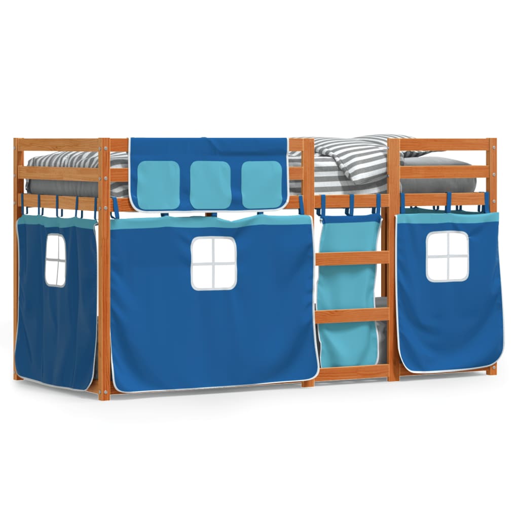 Stapelbed met gordijnen 90x200 cm massief grenenhout blauw is nu te koop bij PeponiXL, paradijselijk wonen!