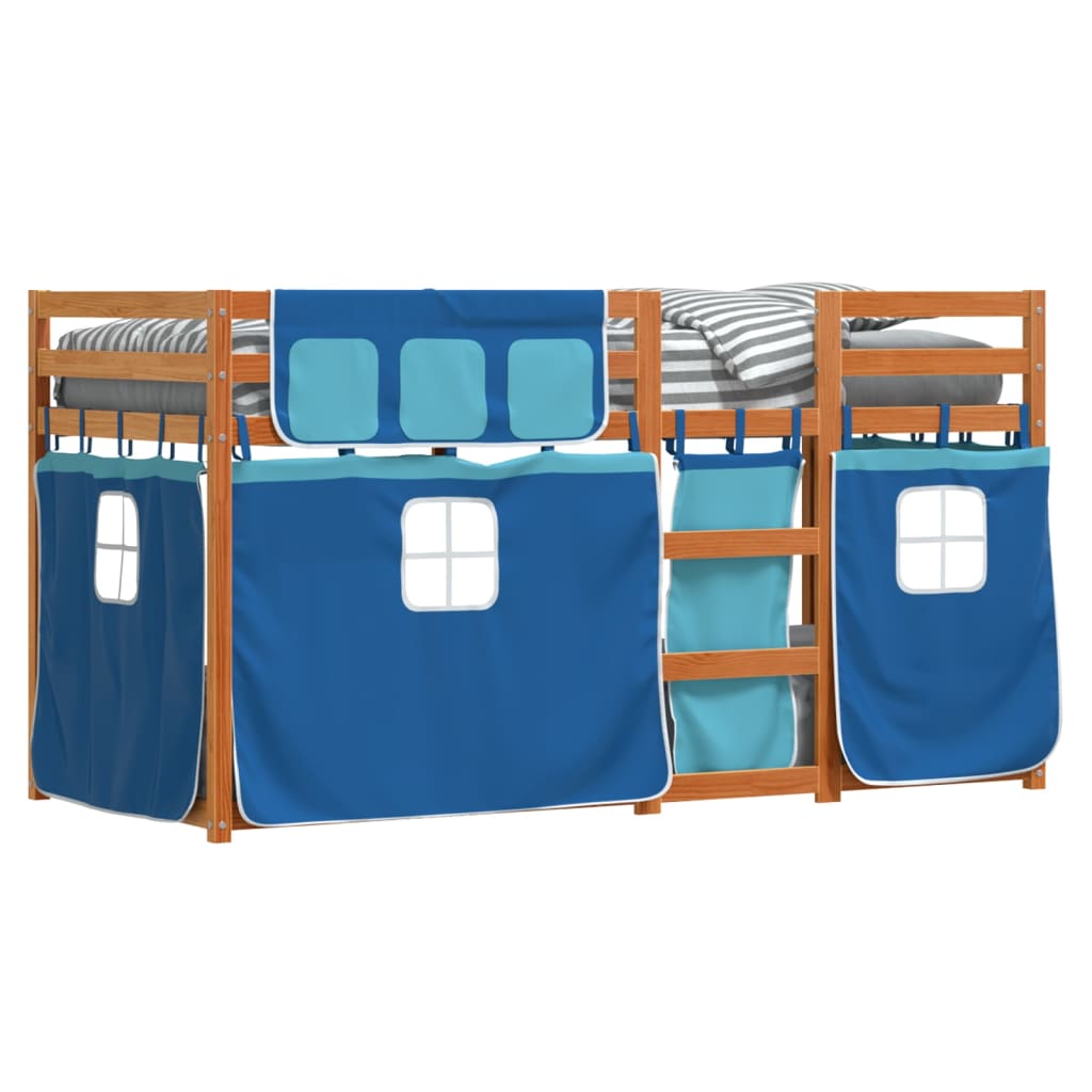 Stapelbed met gordijnen 90x200 cm massief grenenhout blauw is nu te koop bij PeponiXL, paradijselijk wonen!