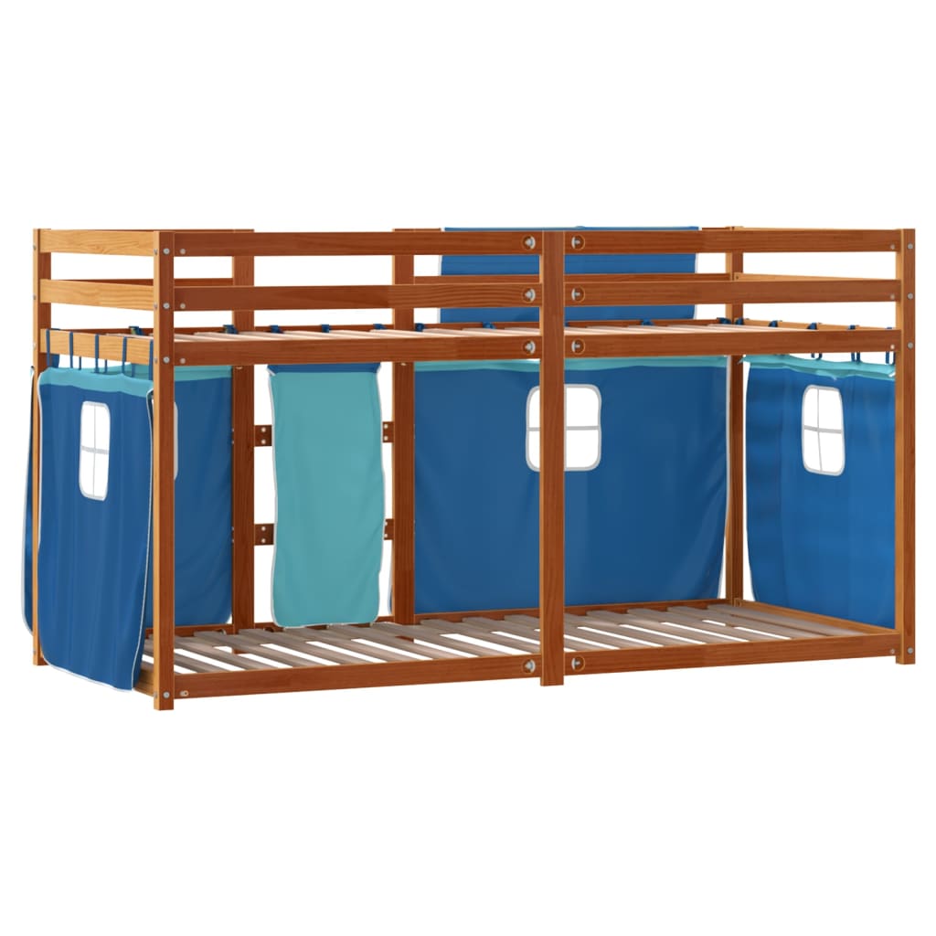 Stapelbed met gordijnen 90x200 cm massief grenenhout blauw is nu te koop bij PeponiXL, paradijselijk wonen!