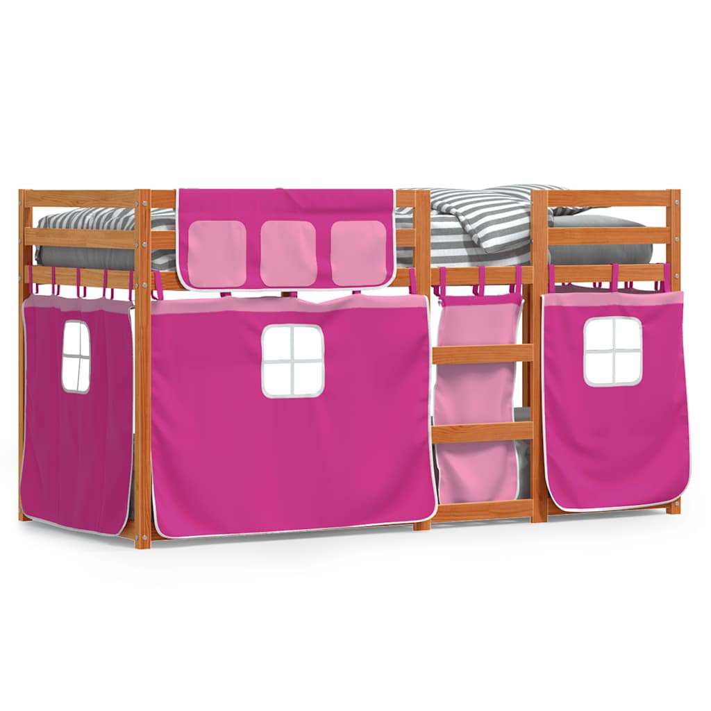 Stapelbed met gordijnen 90x200 cm grenenhout roze is nu te koop bij PeponiXL, paradijselijk wonen!