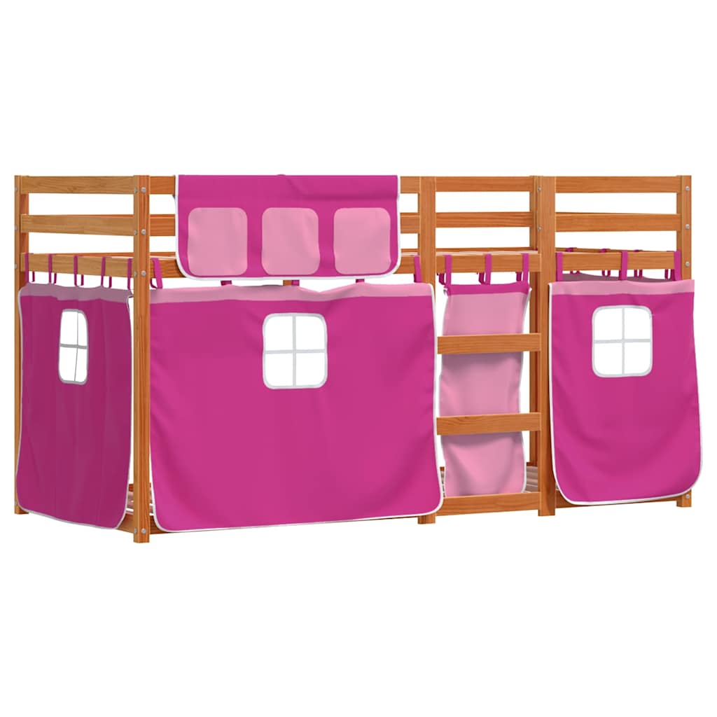 Stapelbed met gordijnen 90x200 cm grenenhout roze is nu te koop bij PeponiXL, paradijselijk wonen!